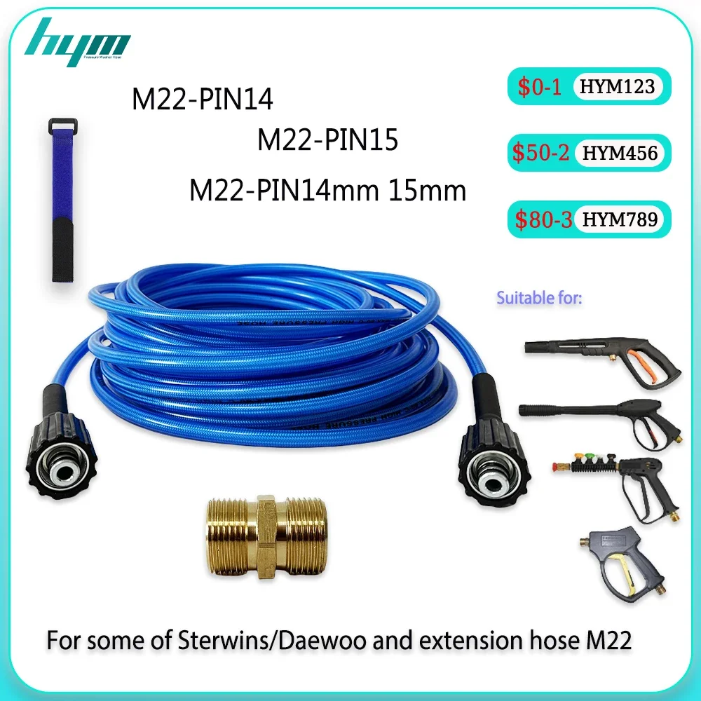 

PVC material High Pressure Cleaning Hose Pressure Washer Extension Hose Brass Connector M22-14/15 for most brand pressure washer