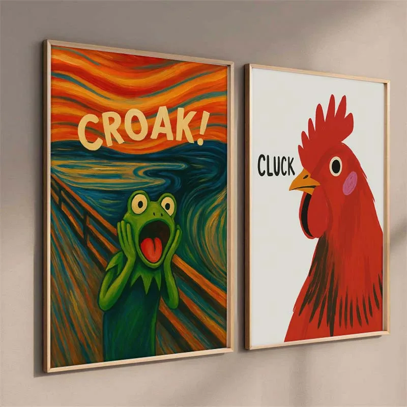 Funny Frog Scream Art Print Croak Animals Poster Wall Art Posters and Pictures for Home Living Room Decor No Frame