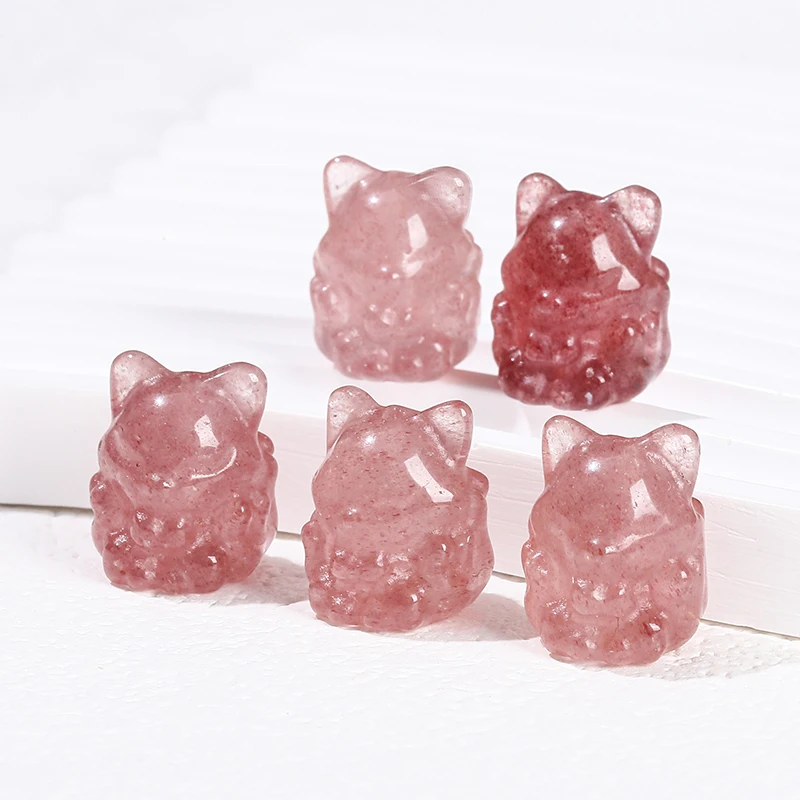 1 Pc Natural Strawberry Quartz Carved Nine-Tailed Fox Shape Bead With Hole Pendant For Jewelry Making Diy Necklace Bracelet