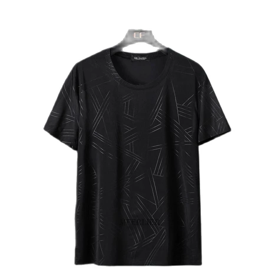 

new summer men Ice silk tshirt geometry cool plus size 8XL 10XL 11XL loose tops tees oversize fat t-shirt