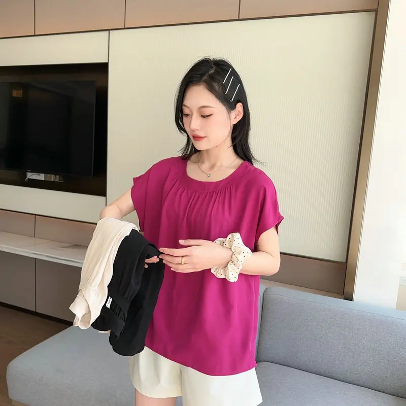 

2025 New Women's Short Sleeve Shirt Chic ParisianInspired Petite Poplin Top Light Luxury Essential Flattering Puff SleeveDesign