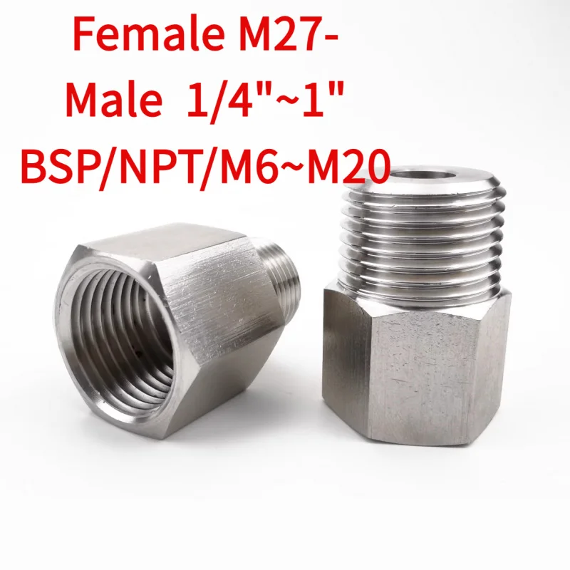 

Переходник с внутренней резьбой M27 на BSP/NPT — адаптер с шестигранной втулкой высокого давления из нержавеющей стали 304