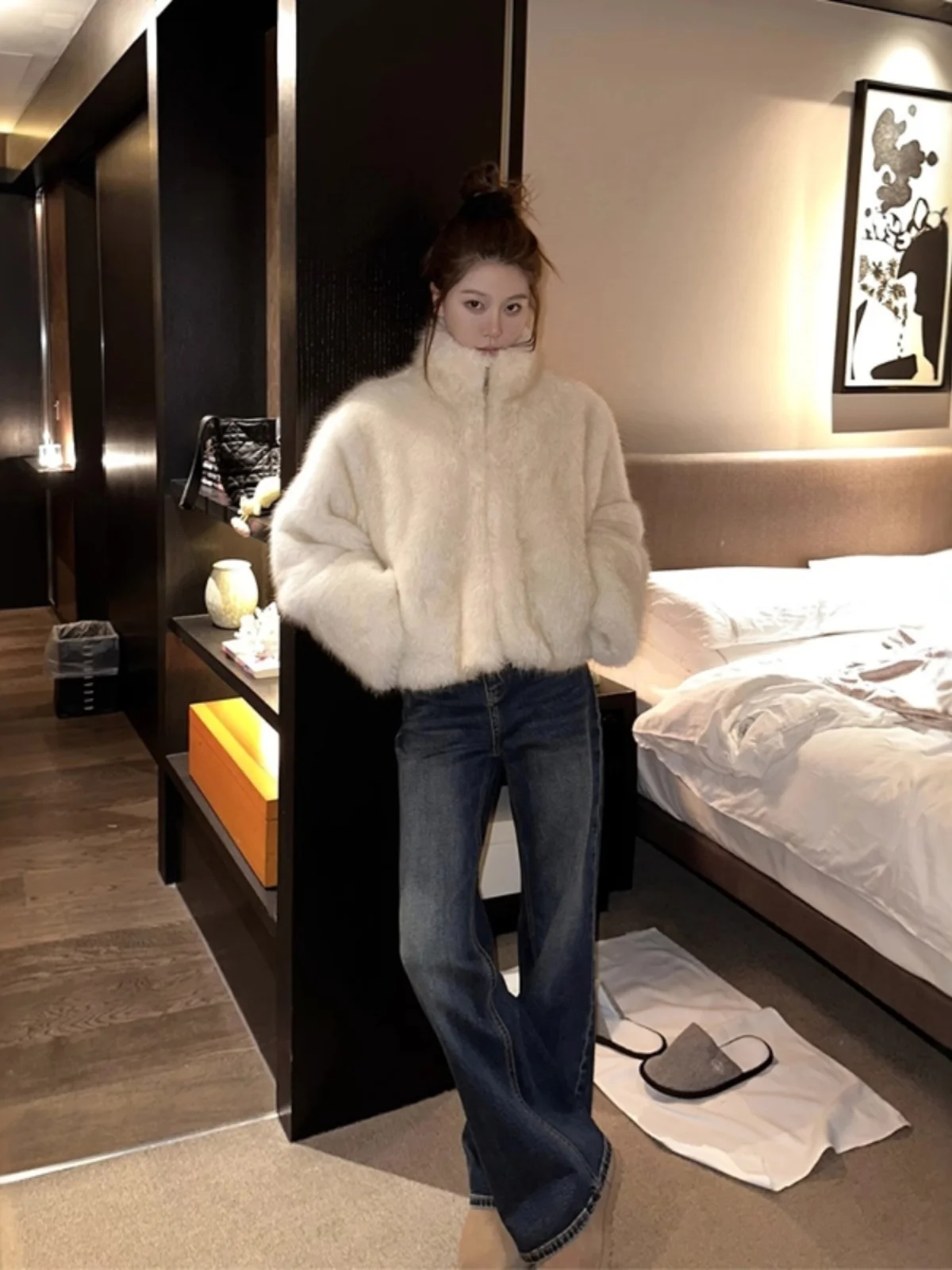 

Куртка из овечьей шерсти, ветровка, женская, во французском стиле, минималистичный, бежевый, простой дизайн, классическая, городская, эстетичная, профессиональная, элегантная, Vibe