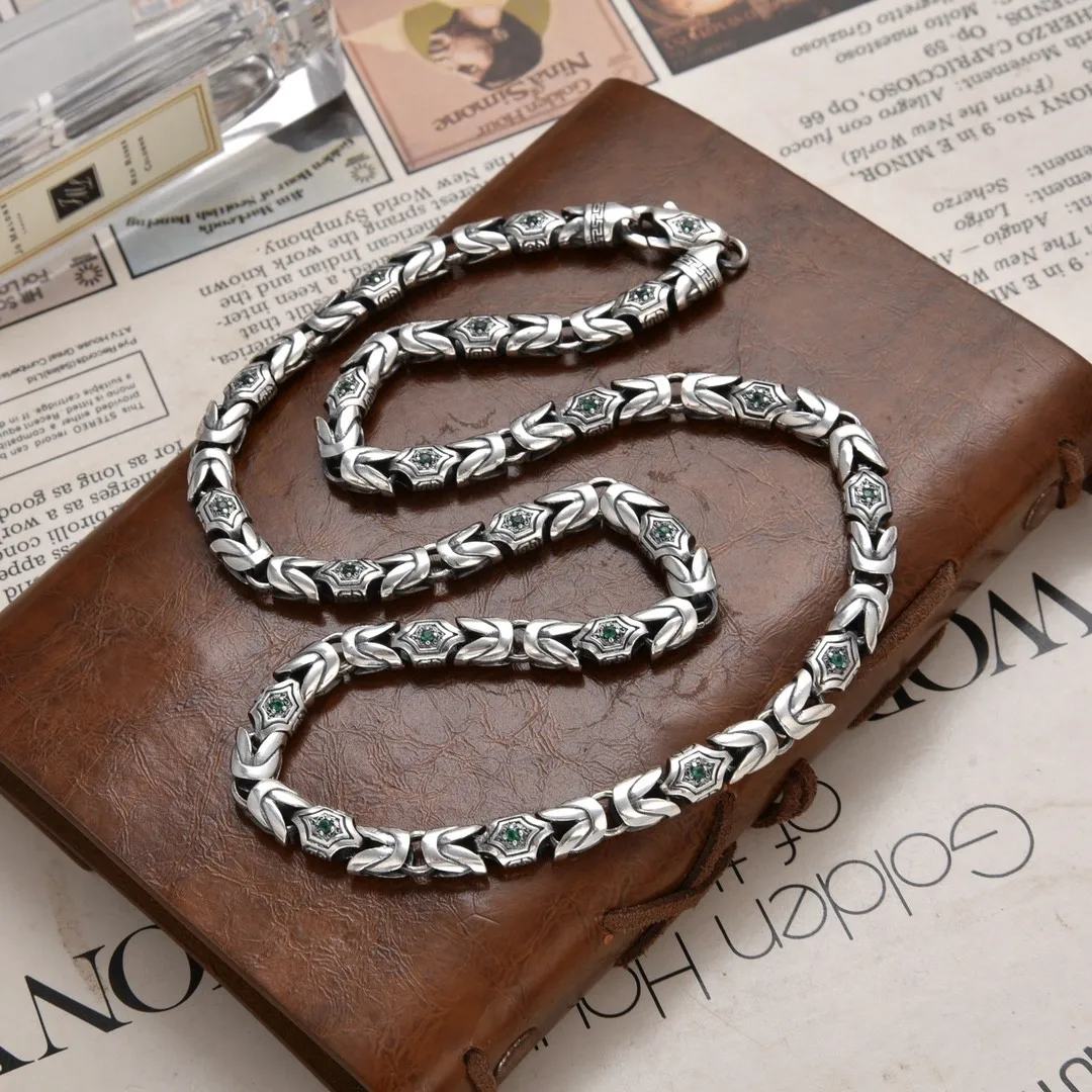 

S925 sterling silver safe pattern necklace for men retro diamonds Thai silver niche ruoshuai high-end fashion necklace