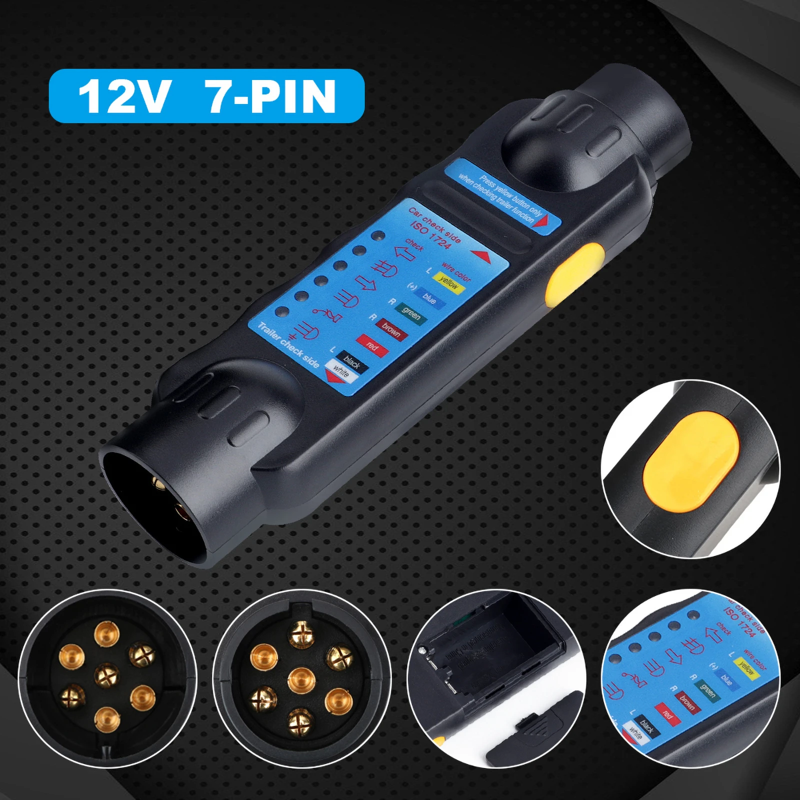 Probador de enchufe de remolque, herramientas de diagnóstico, 7 pines, 12V, barra de remolque de caravana, accesorios de probador de cableado de luz
