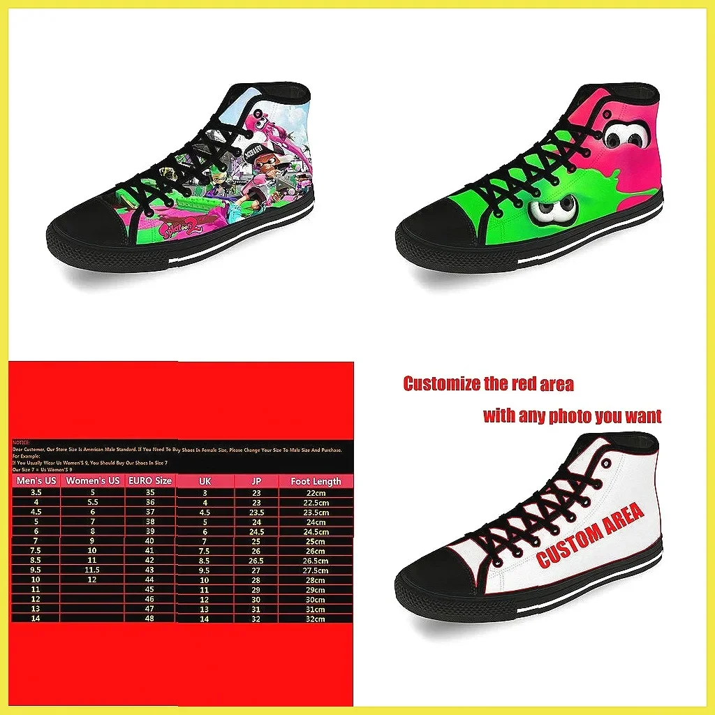

Splatoon 2 Anime 3D Print Canvas Shoes, Breathable Lightweight High Top Sneakers for Men Women