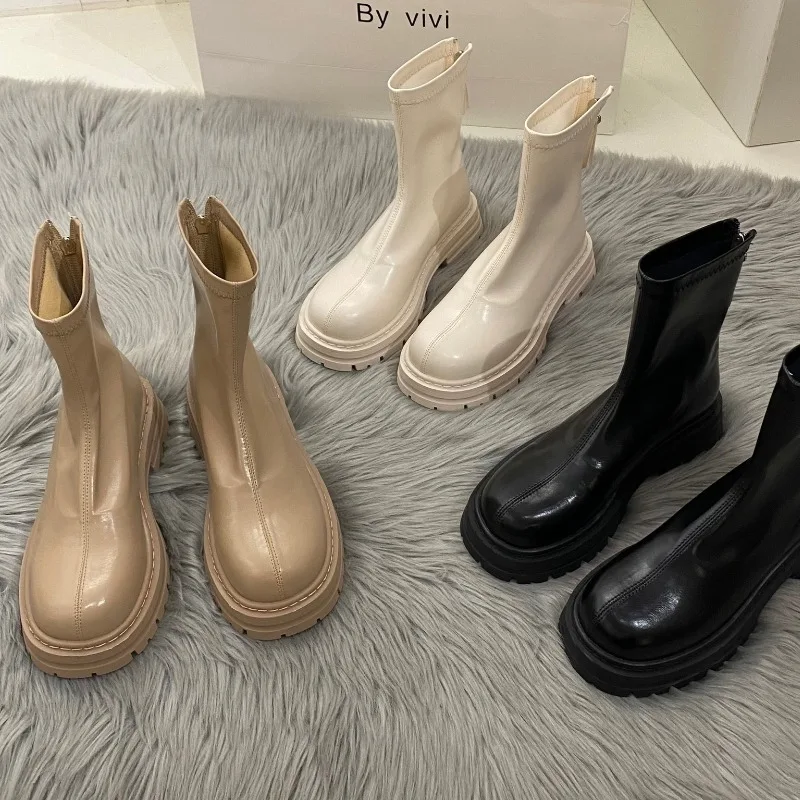 2024 New Platform Shoes Women Boots Round Toe Zipper Spring Autumn Fashion Ankle Female Botines De Mujer Chelsea Boots bottines