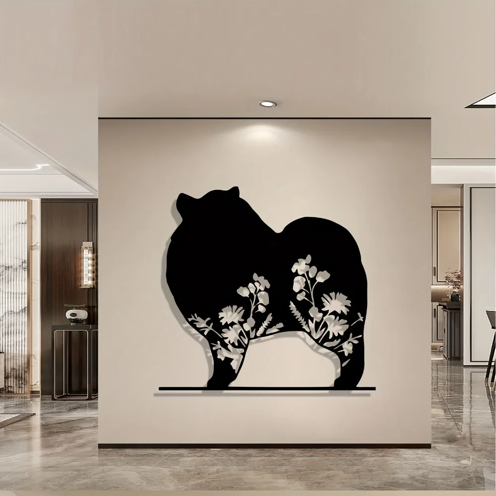 CIFBUY Iron Wall Art Vintage Floral Corgi Metal Sculpture Rustproof Hanging Plaque Home Decor Ornament