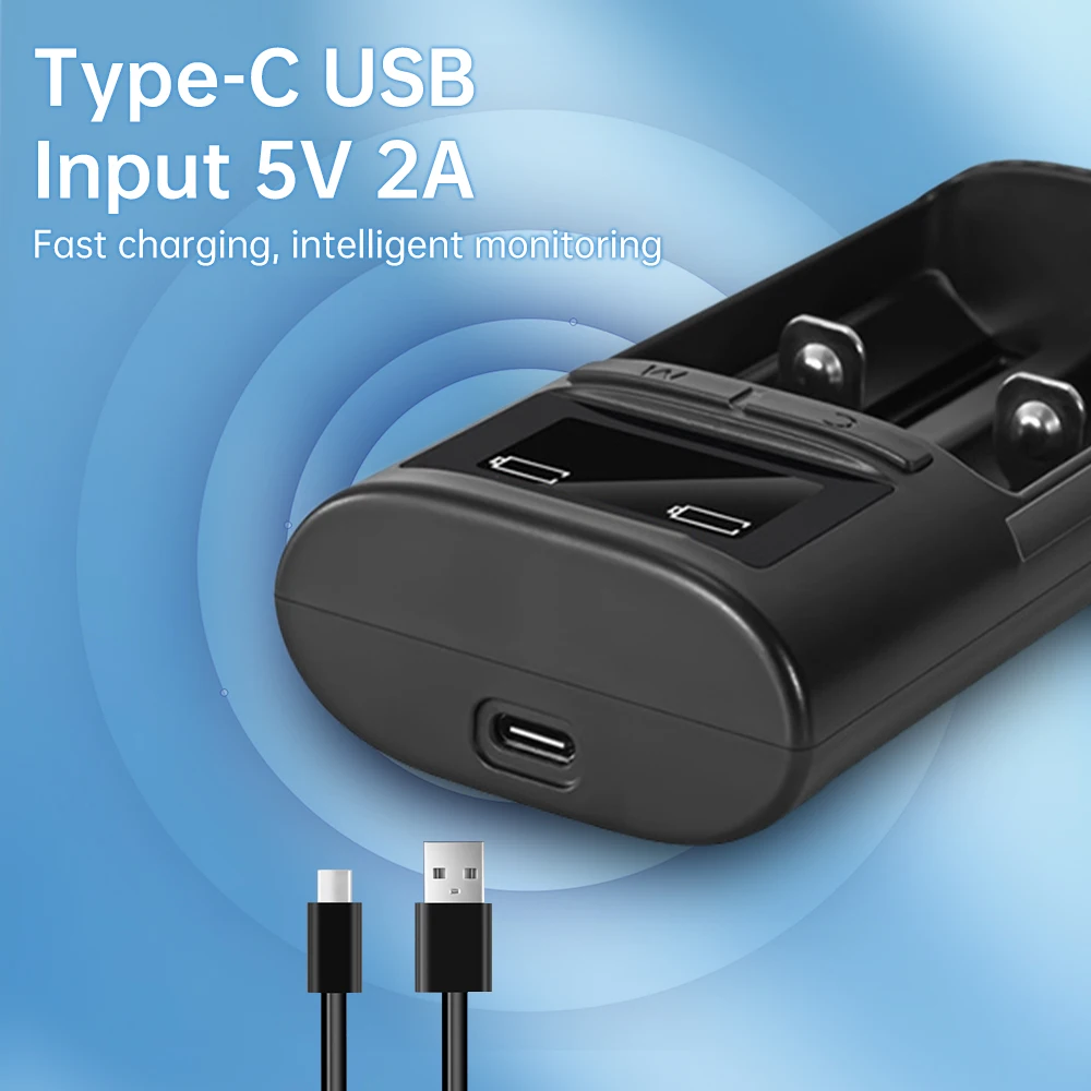 18650 21700 Lithium Battery Charger LCD Display Universal Smart Charger Test Capacity Li-ion NiMH Batteries 2 Slot Type-C 5V 2A