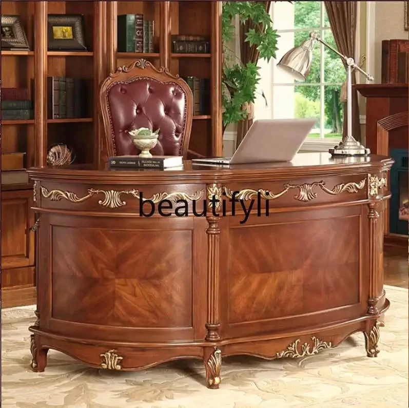 

American Retro European Style Solid Wood Office Desk Computer Calligraphy Boss Desk Writing Desk