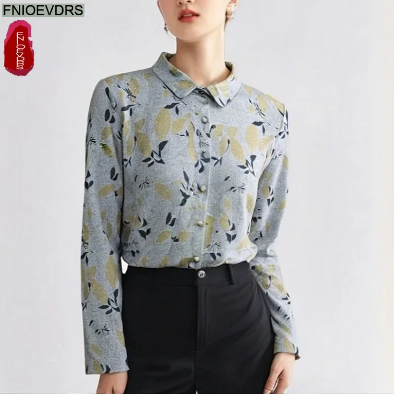 

Polo Collar Shirts Outerwear Autumn Fashion Women Long Sleeve Floral Print Retro Vintage Peter Pan Collar Button Shirts