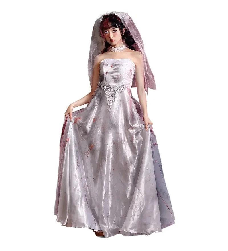 Adult Corpse Bride Costume Classic Long Creepy Zombie Women's Roleplay Cosplay Carnival Halloween Fancy Party Dress - view 5
