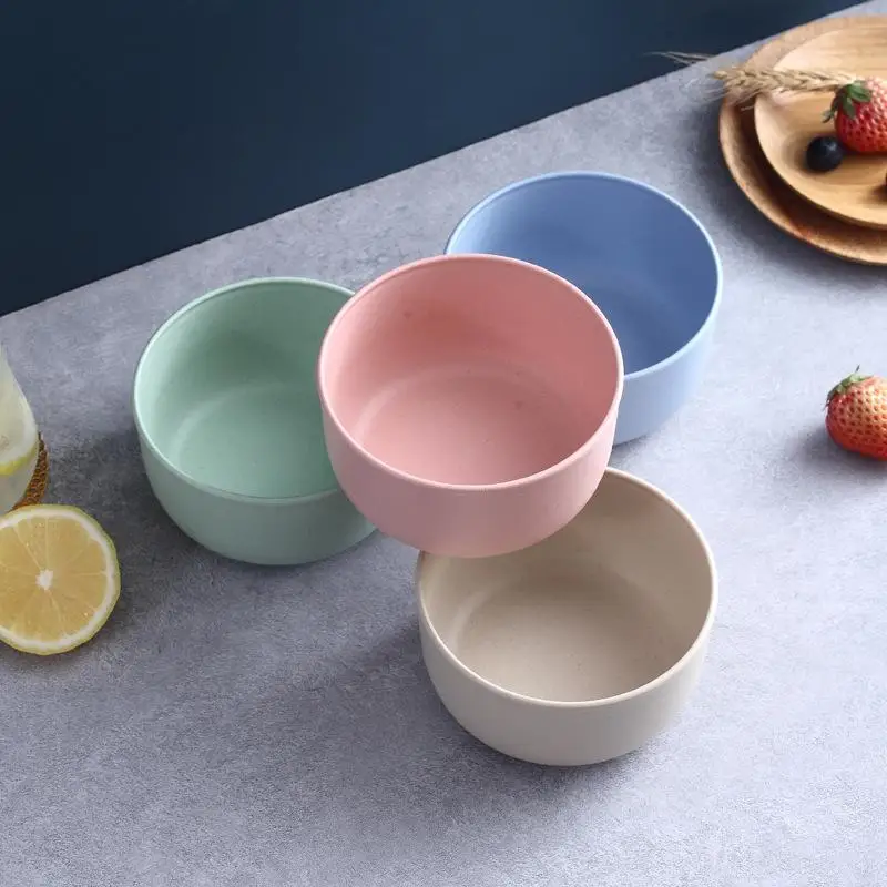 *Solid Color Wheat Straw Bowl Fruit Vegetable Dessert Rice Bowl Lightweight Food Bowls Household Kitchen Dining Tableware