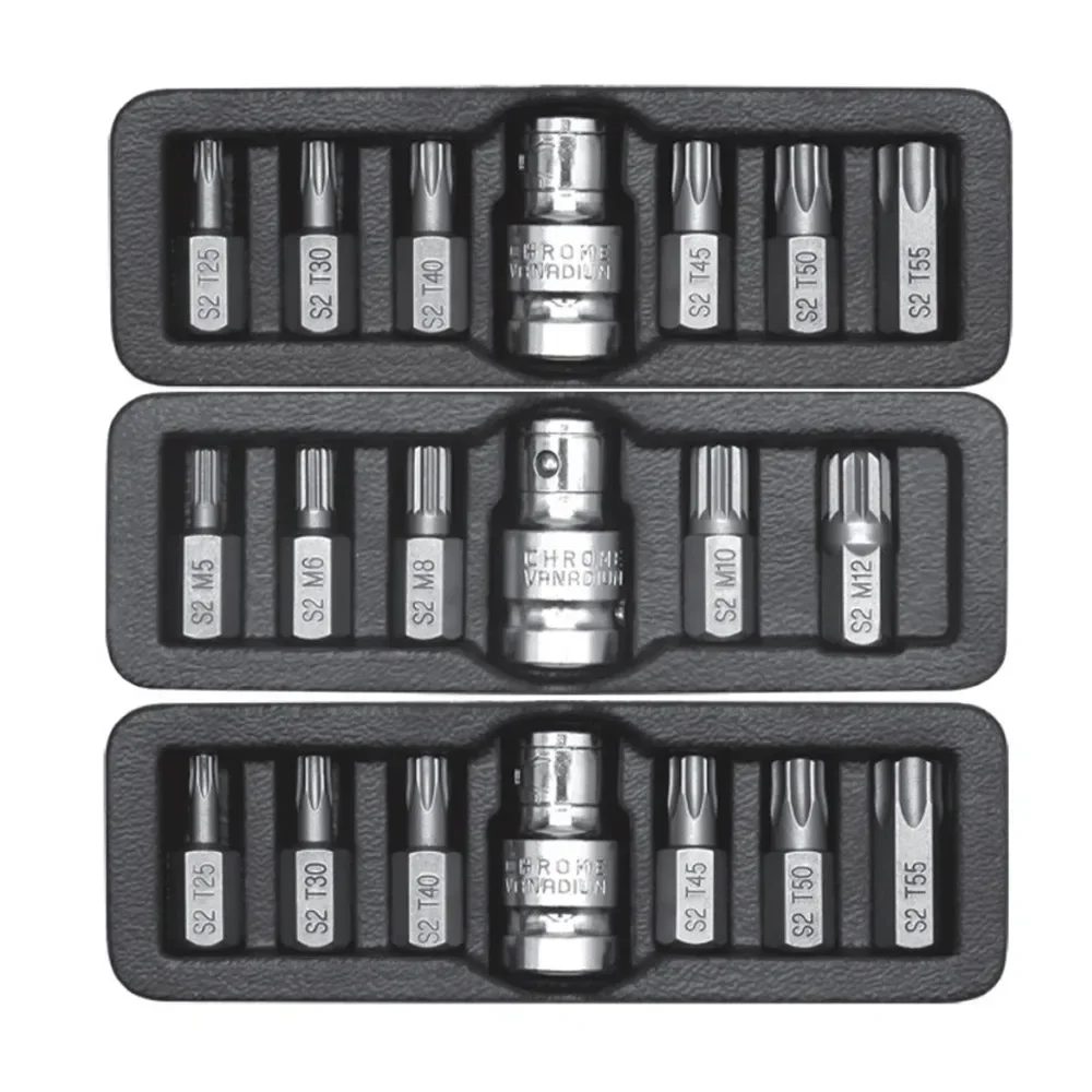 2025 NUOVO Set di punte per cacciavite da 7 pezzi 3/8 "10 mm con manicotto adattatore da 1/2" per Scanalatura Torx Hex RIBE L30mm S2