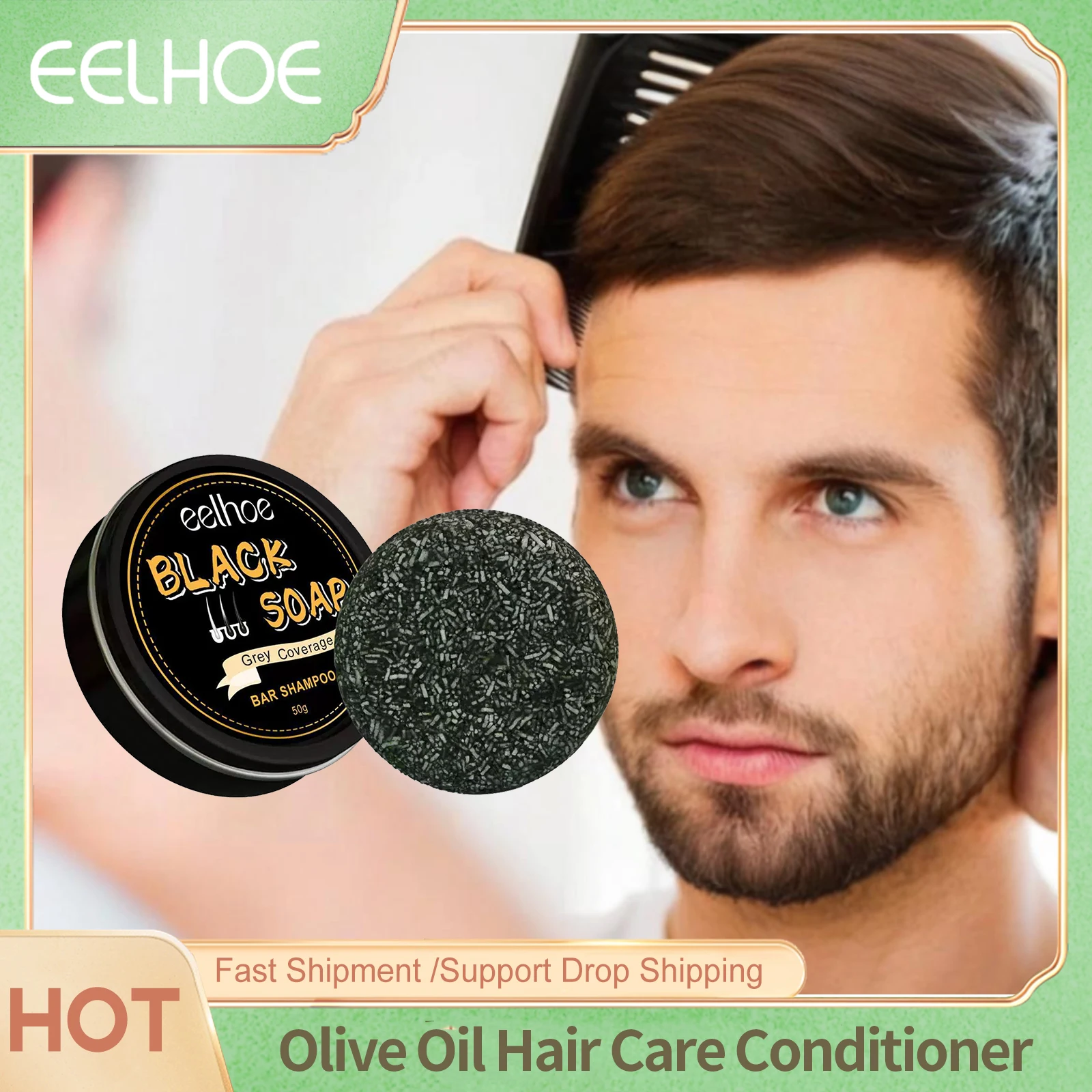 Eelhoe Shampoo-Seife für schwarzes Haar, Reparatur von Grau-Weiß, hält die Wurzeln nähren, nicht reizend, Anti-Schuppen, tiefes, reinigtes Haar, verdunkelnde Seife