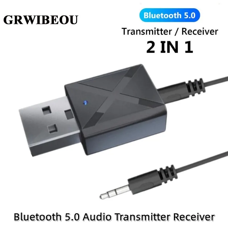 

Bluetooth 5.0 Audio Transmitter Receiver 3.5mm AUX/USB Stereo Wireless Adapter with Zero Latency for TV PC Car Speaker Headphone