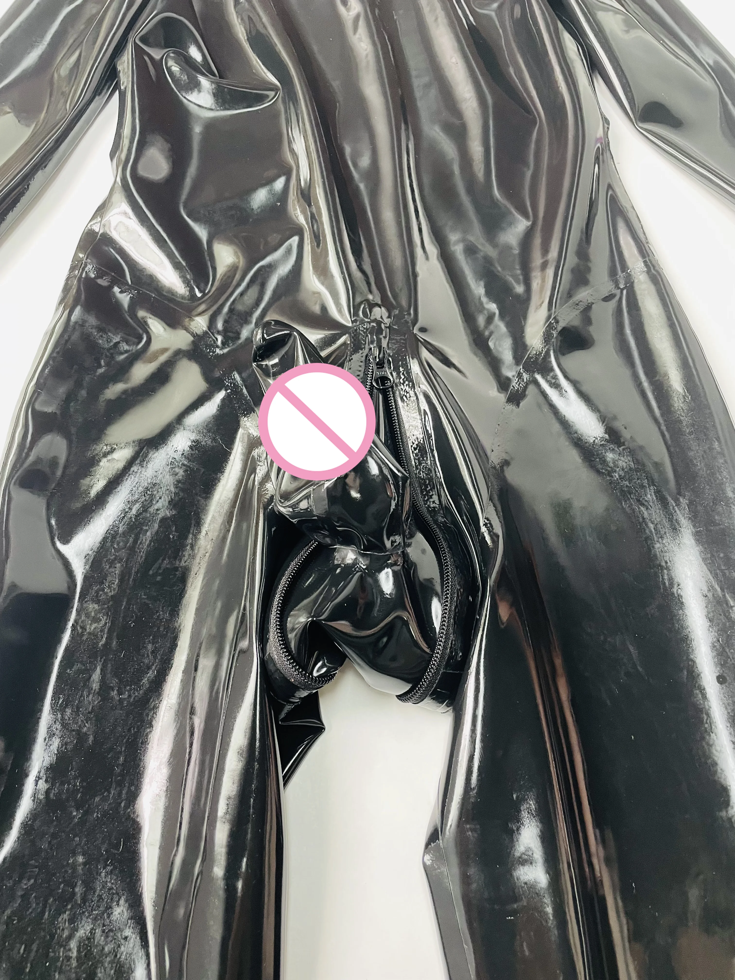 LATEX CATSUIT WITH GLOVES TOES COPIECE HIDDEN TWO SHEATH NO ZIP NECK ENTRY