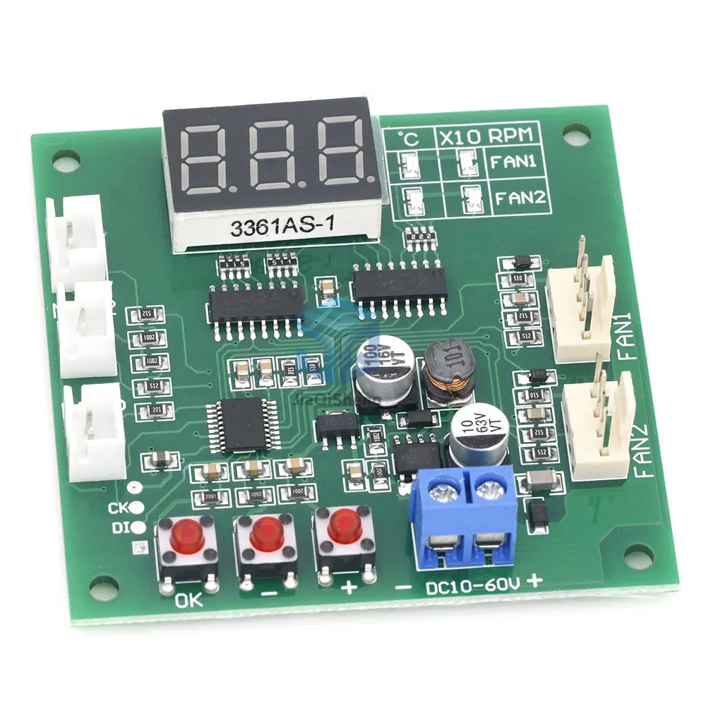 12V24V48V Two Way Heat Dissipation PWM Four Wire Fan Temperature Controller Temperature Speed Display Stop Alarm Board