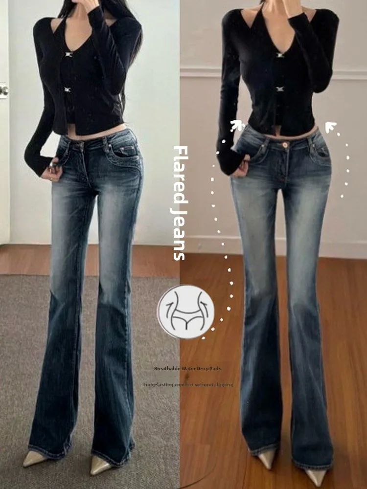 Low Waist Bell Bottom Jeans Retro Style Elastic Cotton Stretch Denim Pants Women's Spring Fashion Bell Shape Reshaping Leggings