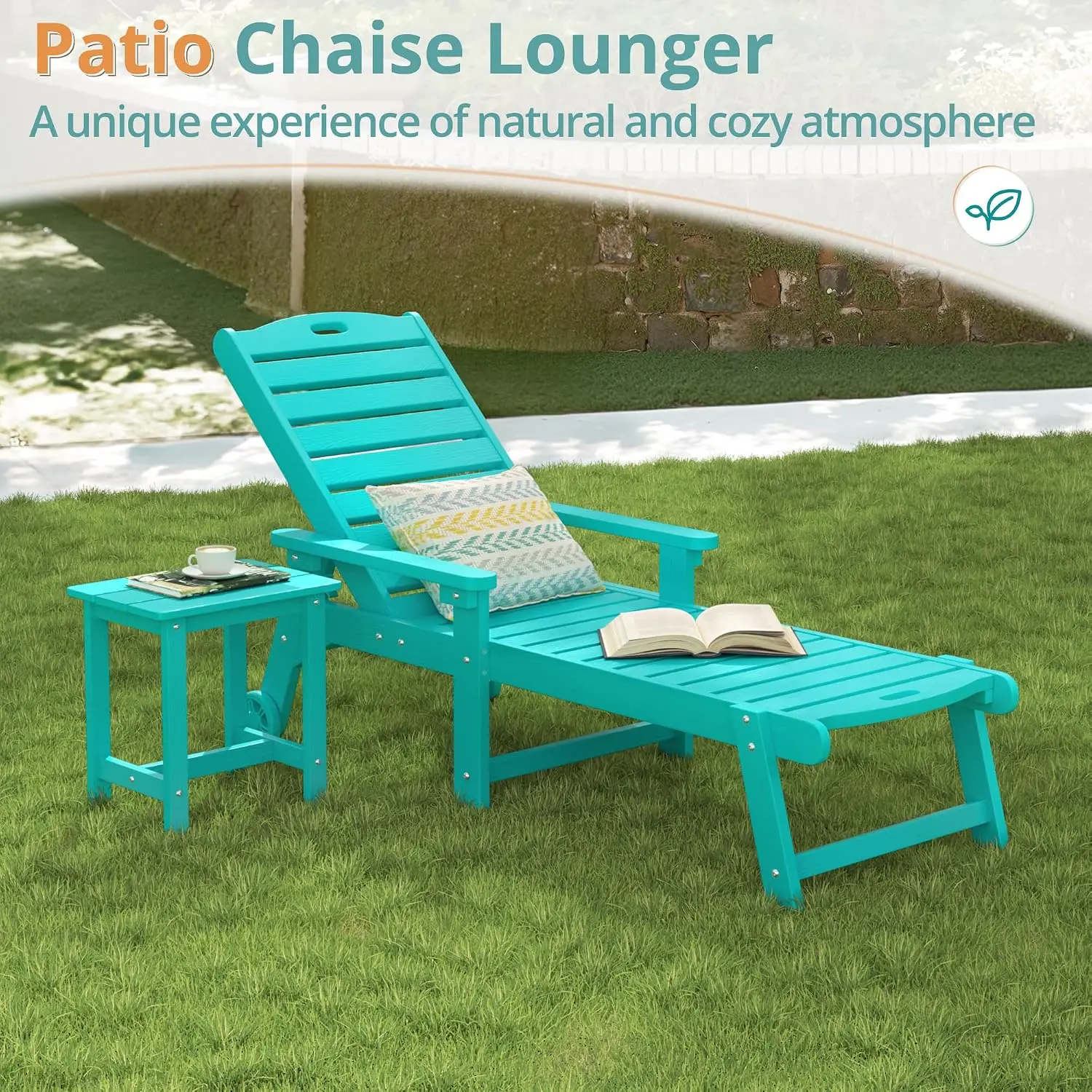 HDPS Outdoor Lounge Chair with Wheels 5-Position Adjustable Pool Patio Lounger, Customized