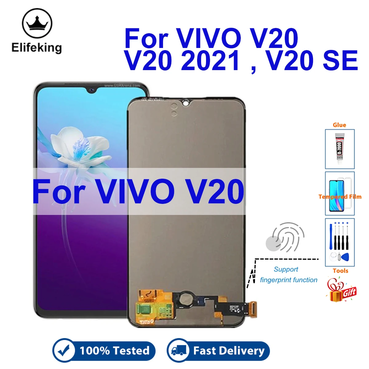 OLED LCD For Vivo V20 V20SE V20 2021 Display Touch Screen Digitizer Assembly Replacement with Free Tempered Film Glue Tools