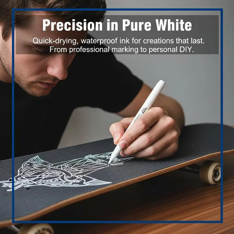 Permanent White Marker Pens 1/5 Pack Water Resistant Quick Dry Ink Chisel Durable Nib for Calligraphy Art Crafting