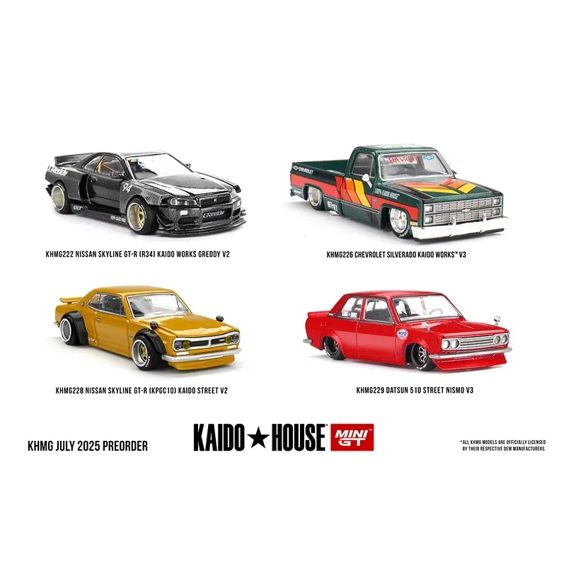 

PreSale KHMG 228 1:64 Nissan Skyline 2000 GTR KPGC10 Kaido Street V2 Openable Hood Diecast Car Model Kaido House MINIGT