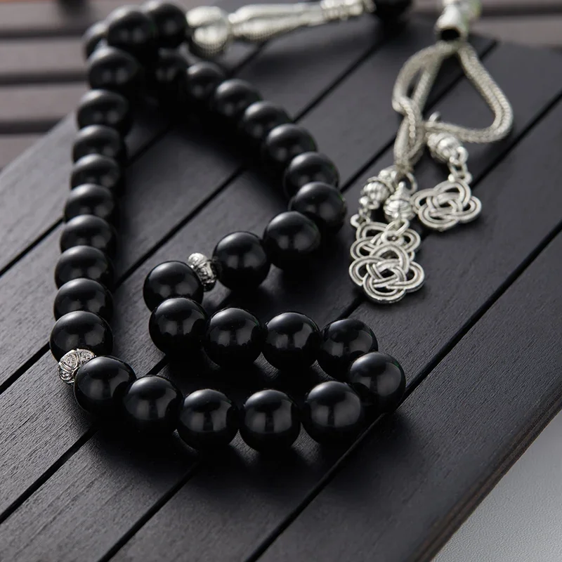 Fashion Simple 33pcs 10mm Obsidian Porcelain Glass Rosary Bracelet for Men Women Vintage Ethnic Style Tassel Arab Muslim Jewelry