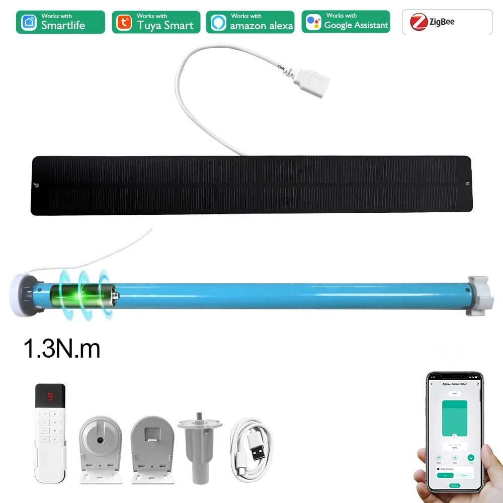 Tuya Zigbee Battery Smart Curtain Shutter Roller Blind Automatic Motor For 37mm 38mm Tube Alexa Alice Google Home Voice Control