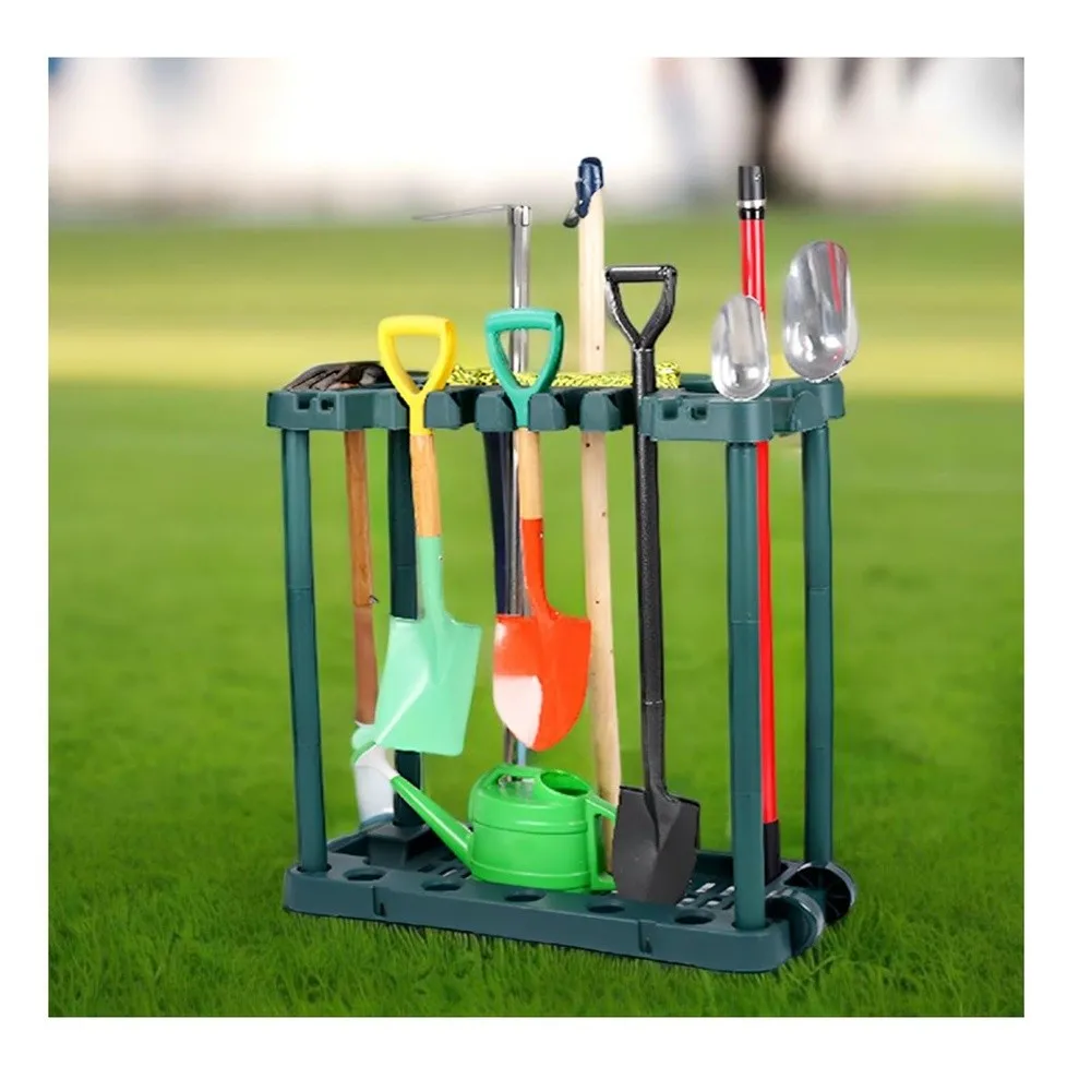 Garden Tool Organizer Yard Tool Tower Rack for Long Handle Tools Rake Brooms Extra Hooks for Small Shovel Shear for