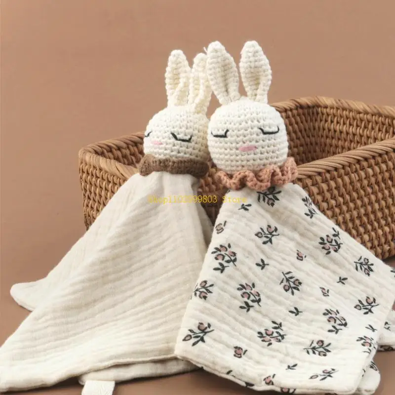 

Crochet Rabbit Baby Nursing Bib Security Blanket for Boys Girl Breathable Soother Towel Infant Mood Soothing Drool Bib J0MF