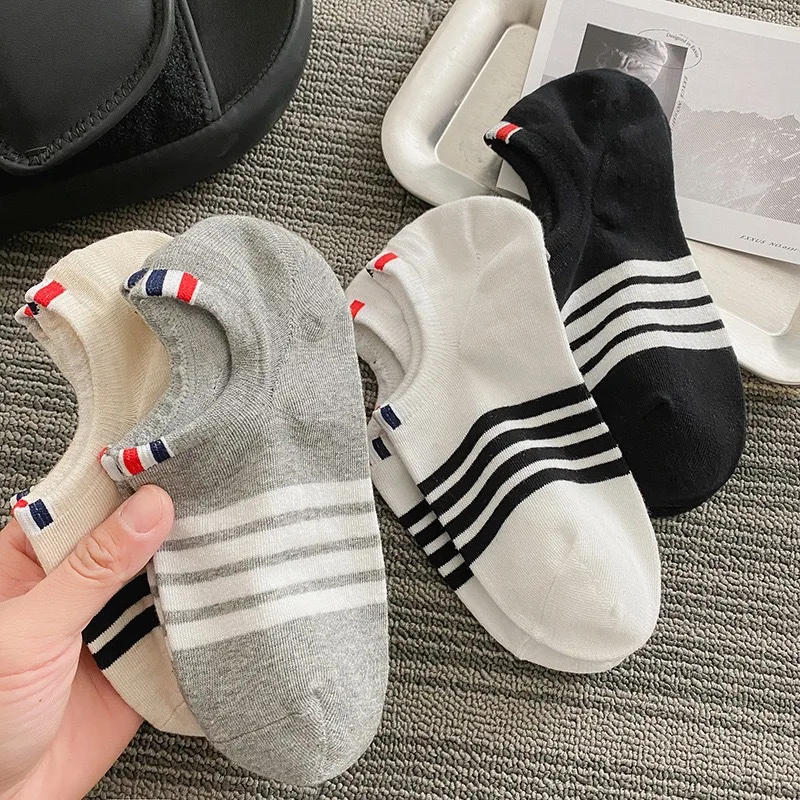 

Fashion Simple Striped Women's Socks Summer Thin Cotton Sports Casual Low Top Youth Invisible Boat Socks Wholesale
