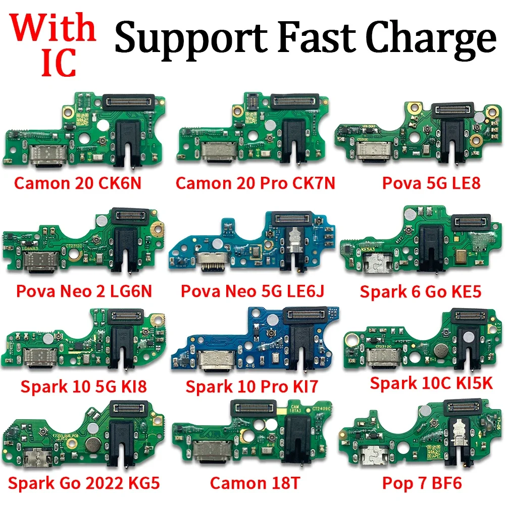 USB Charging Port Board Flex Cable Connector Parts For Infinix Camon 18T 20 Pro Ck6n Ck7N Pop 7 BF6 Pova 3 5G Microphone Module