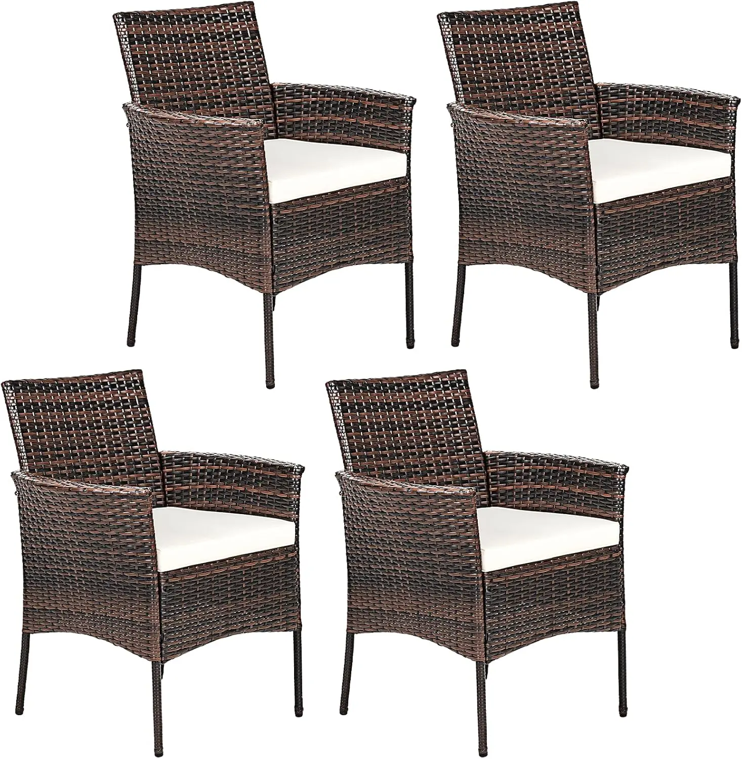 

4 Pieces Patio Wicker Chair Outdoor PE Rattan Armchairs with Removable Cushions Patio Dining Resin Wicker Chairs