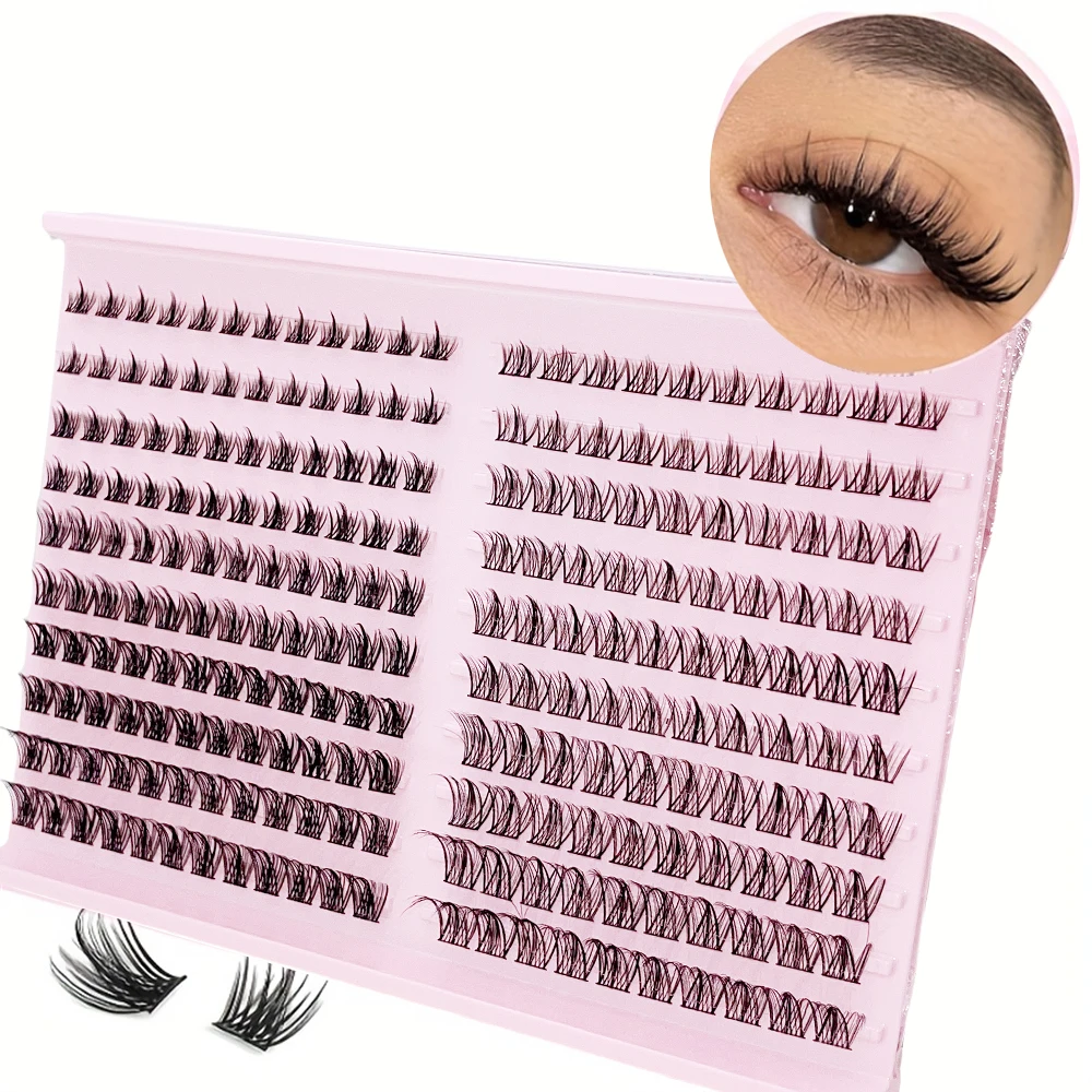 220pcs Natural Look Cluster Eyelashes Kit - 8-16mm D Curl, Hypoallergenic DIY Lash Extensions for a Fluffy & Voluminous Look