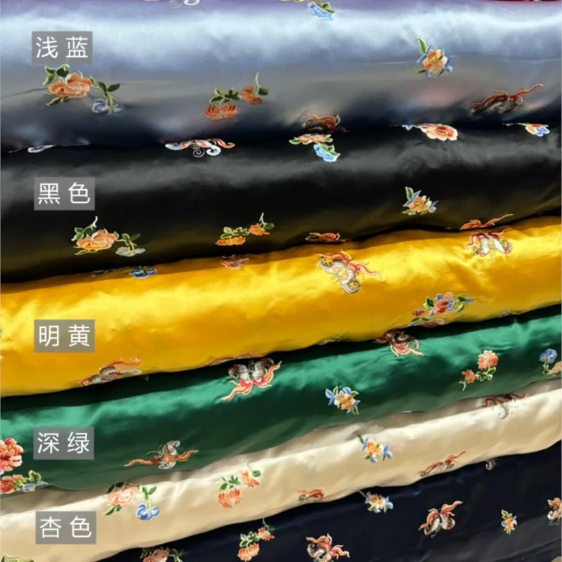 

New acetate satin embroidery fabric heavy imitation Su Chinese style antique dress cheongsam clothing material