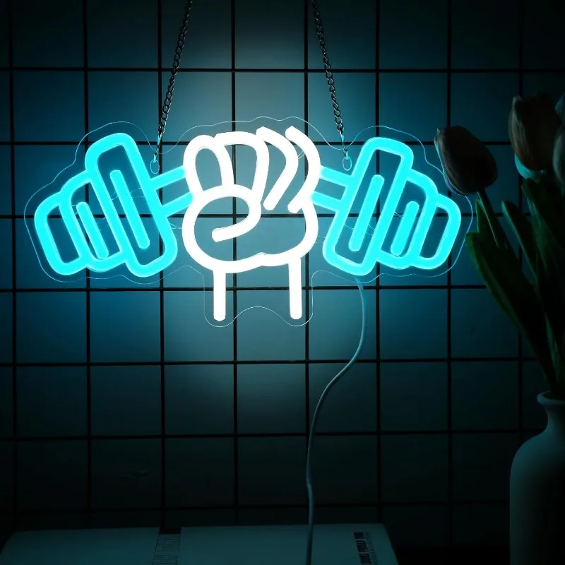 Dumbbell Neon Sign, Gym Wall Hanging Neon Light Signs for Sports Room, Decor Club, Party Bar, Customized LED Neon Lamp USB