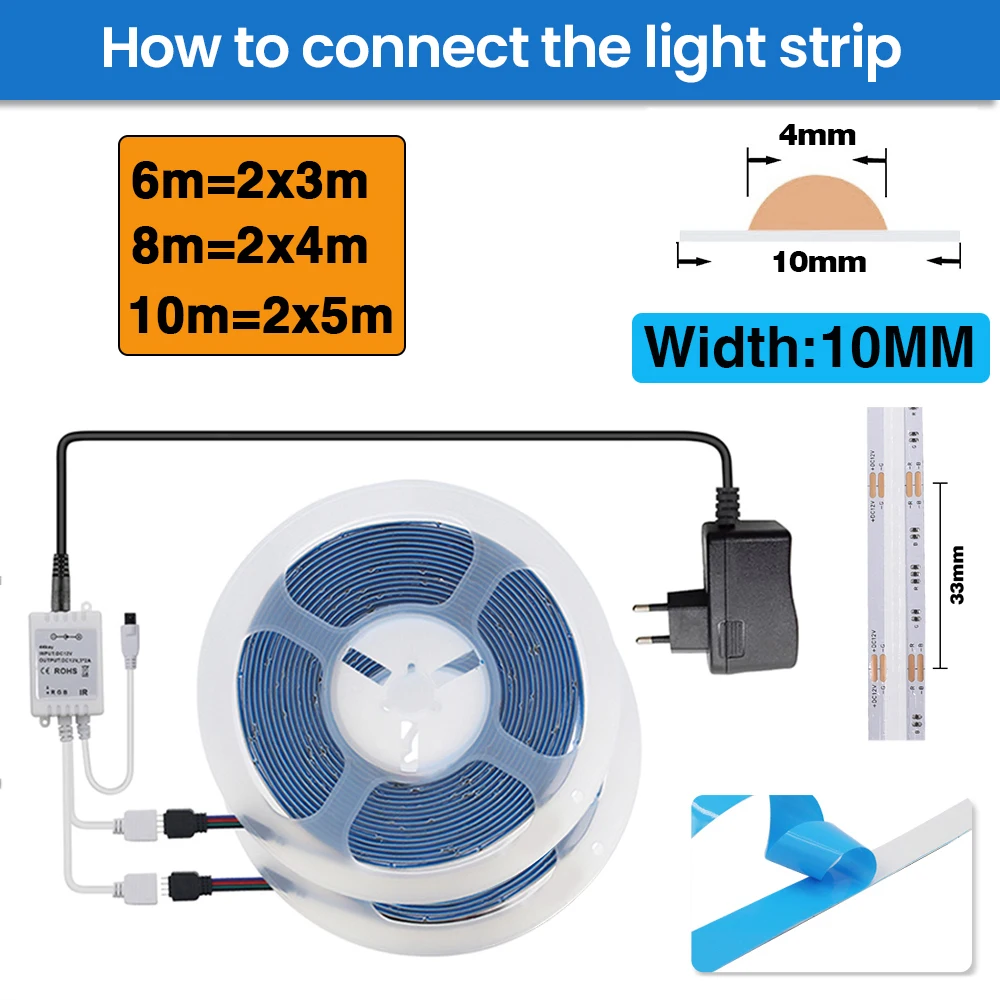 Imagem -04 - Rgb Cob Led Strip 2840 Leds m dc 12v 24v Wi-fi Bluetooth Controle de Aplicativos tv Backlight Decoração do Quarto Diodo Fita Flexível