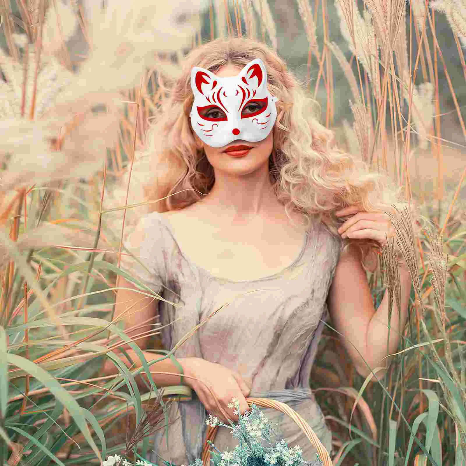 Halloween Party Masks White Masks Paper Masks Blank Cat Mask for DIY Decorating Blank Painting Masquerade Cosplay Party