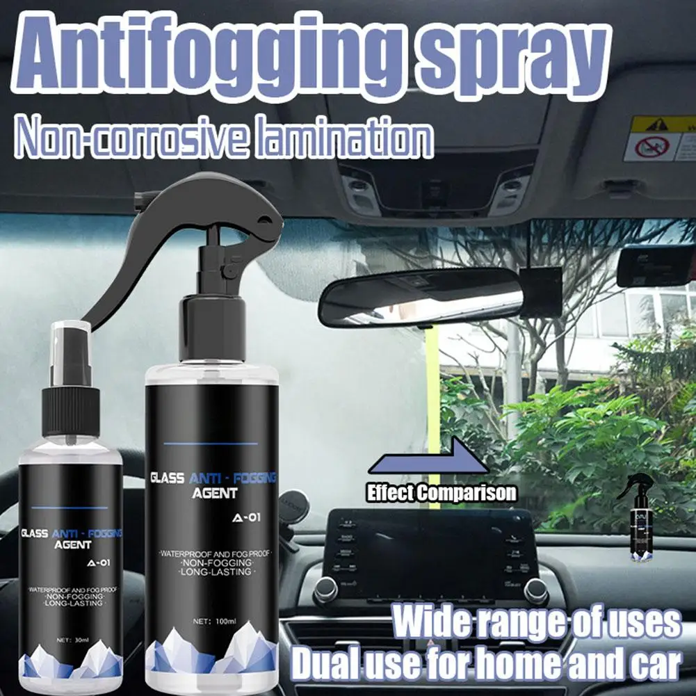 30/100ml Car Anti-fog Spray Glass Antifog Coating Agent Mirror Defogging Windshield Auto Screens Cleaner Defogger Windows G0H7