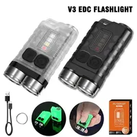 V3 EDC LED Flashlight Portable Mini Keychain Light TYPE-C Rechargeable Pocket Torch with Magnet UV Lamp Camping Fishing Lantern