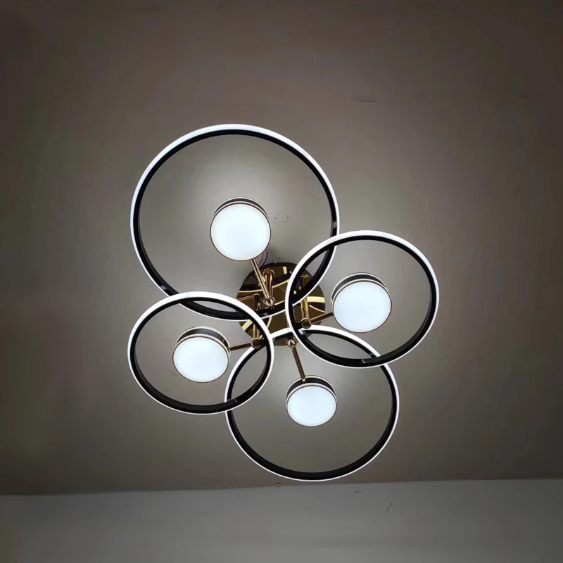 Nordic Living Room Villa Ceiling Light Dining Hall Bedroom Simple Chandelier Decoration Circular Lampshade LED Tri-Color Light