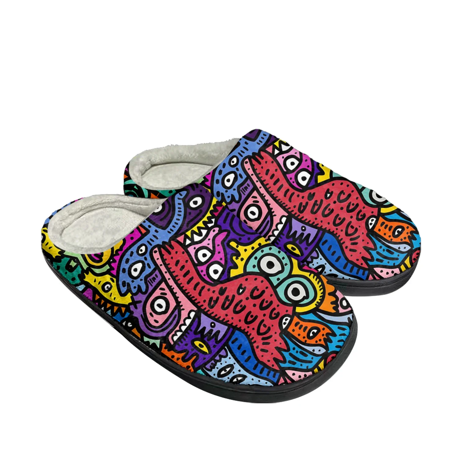 

Graffiti Monsters Street Art Home Cotton Slippers Mens Womens Plush Bedroom Keep Warm Shoes Thermal Indoor Slipper Custom Shoe