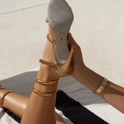 Fashion Summer Snake Twine Around Crystal Women Sandals Luxury Rhinestones Thin High heels Gladiator Sandals  Party Prom Shoes