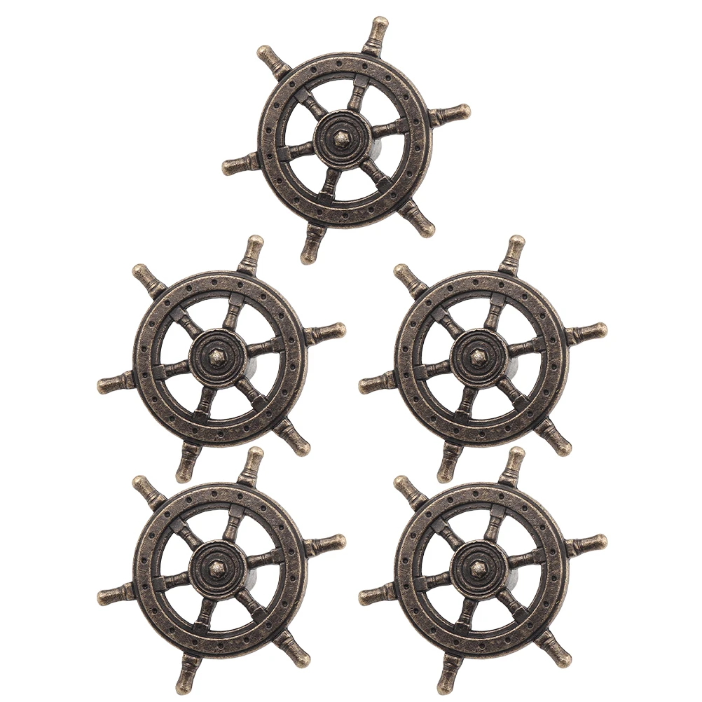 

5pcs Steering Wheel Cabinet Retro Style Durable Door Handle Single Hole Knob For Kitchen Closet Wardrobe Furniture Decorative