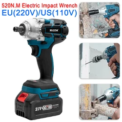 520N.M Electric Impact Wrench Rechargeable Brushless Cordless Electric Wrench High Torque Impact Wrench Screwdriver Power Tools