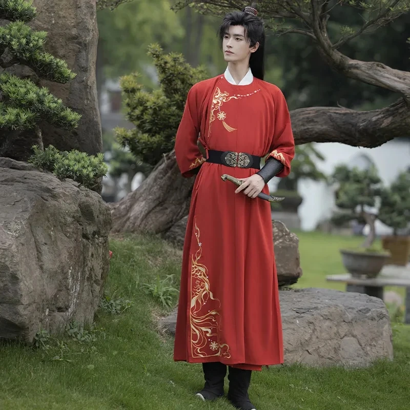 Мужской костюм Hanfu с вышивкой в старинном китайском стиле, черно-красное платье Hanfu для карнавала и Хэллоуина, женское платье Hanfu