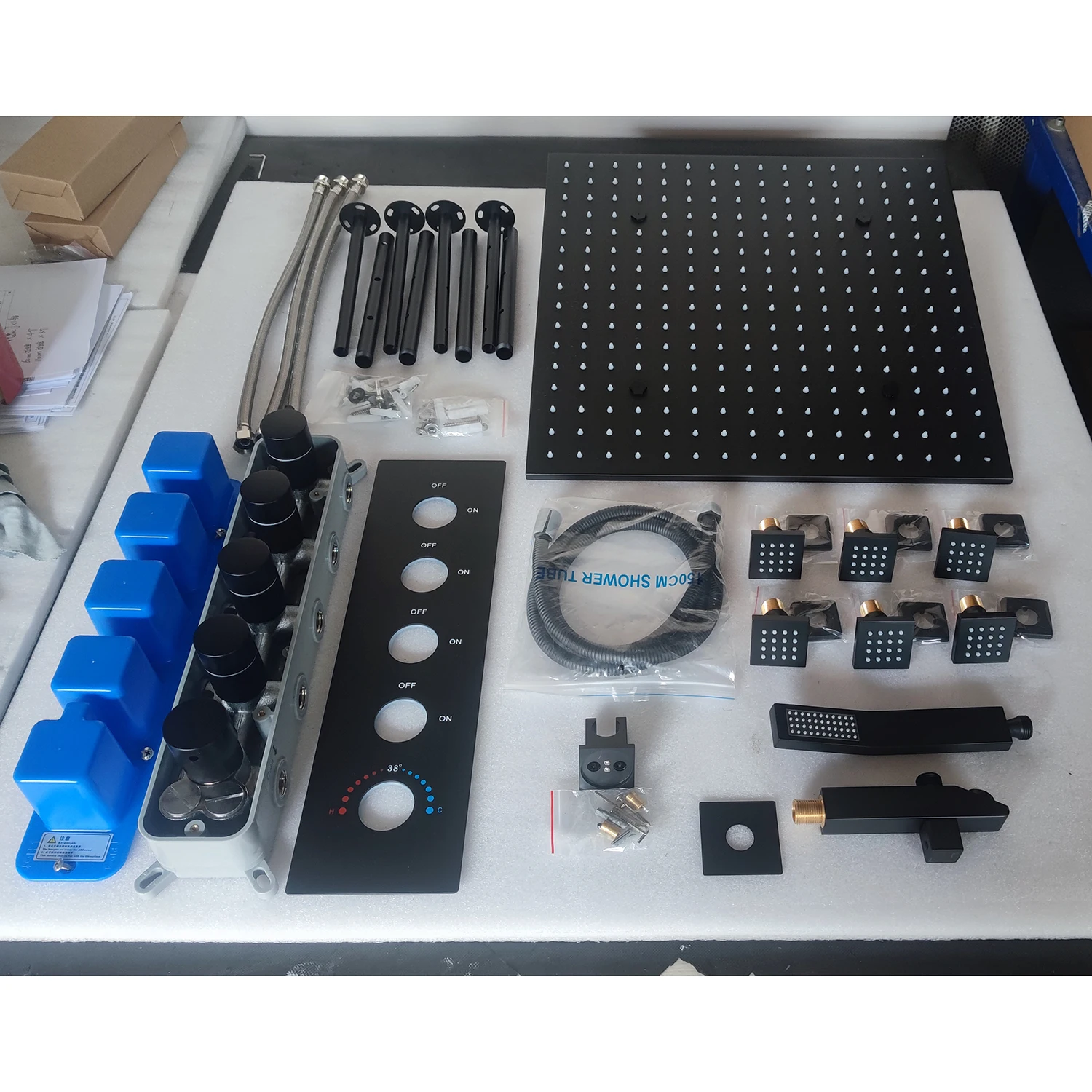 Imagem -05 - Luxo Led Conjunto de Cabeça de Chuveiro Spray de Névoa de Chuva Temperatura Constante Misturador de Válvulas com Jatos de Massagem Lateral 16 20 400 mm 500 mm