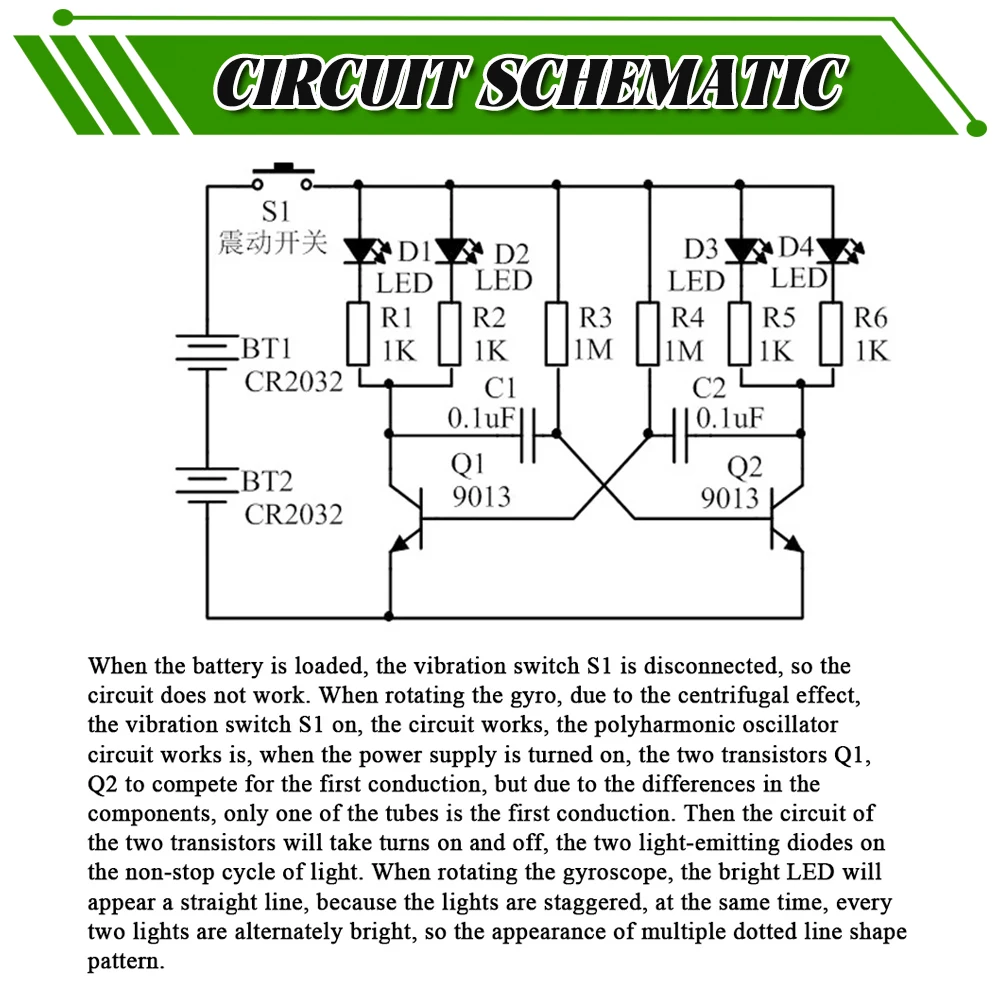 LED Desktop Gyroskop DIY Elektronische Kit Triode Vibration Schalter DC6V Powered CR2032 Batterie PCB Löten Praxis Kit