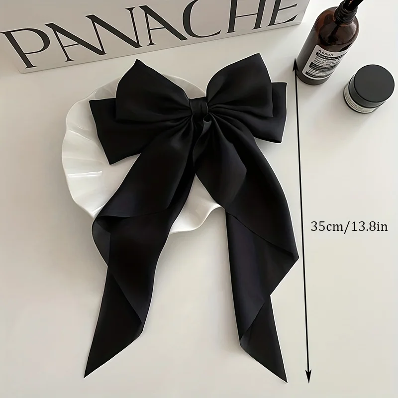 Elegant Bowknot Hair Clip Non-slip French Barrette Simple Solid Color Satin Bow Retro Headband Hair Accessories For Women